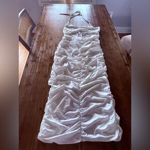 Amazon White Ruched Midi Dress